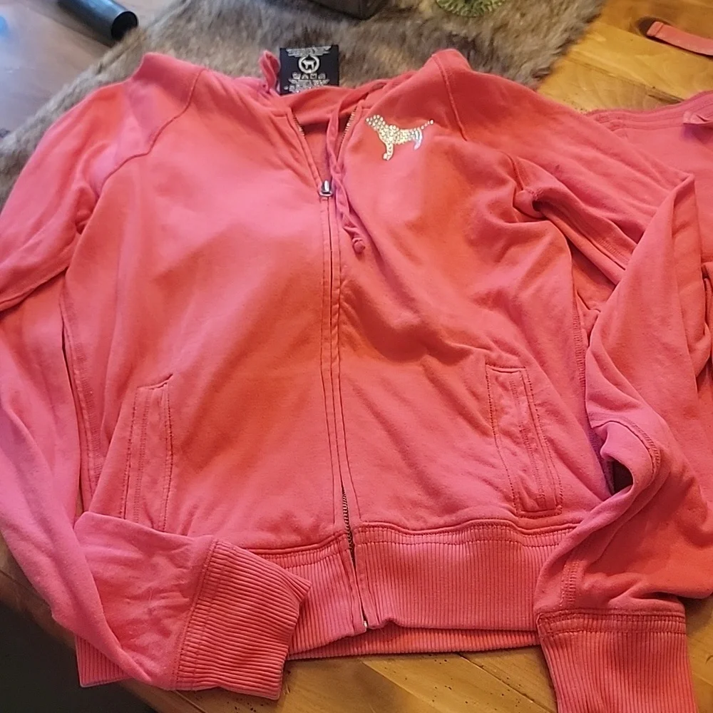 Pink Peace Sign Hoodie and Sweatpants Set  BLING Y2K - Picture 4 of 6